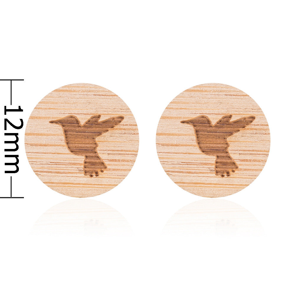 New Vintage Small Animal Plant Wooden Stud Earrings For Girls Simple Stud Earrings