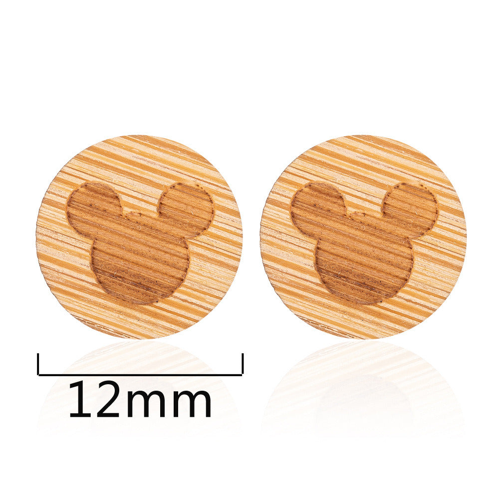 New Vintage Small Animal Plant Wooden Stud Earrings For Girls Simple Stud Earrings