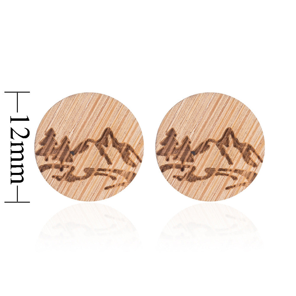 New Vintage Small Animal Plant Wooden Stud Earrings For Girls Simple Stud Earrings