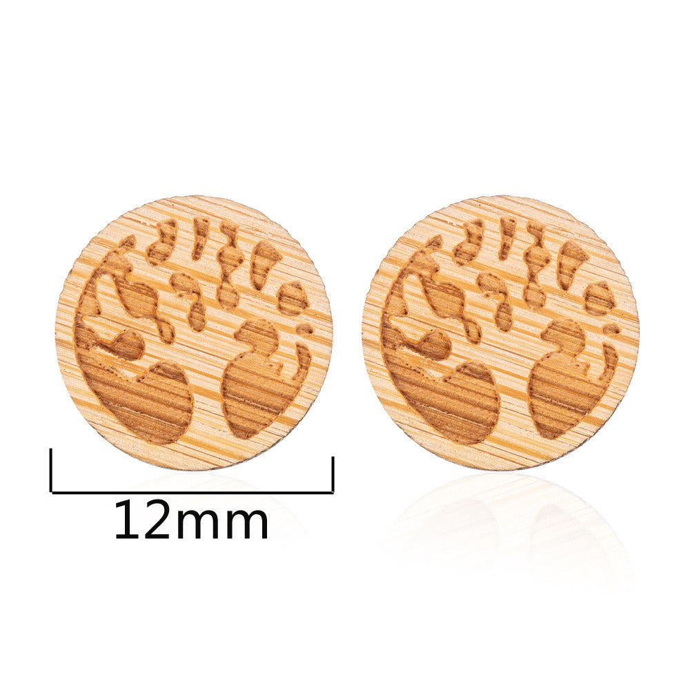 New Vintage Small Animal Plant Wooden Stud Earrings For Girls Simple Stud Earrings