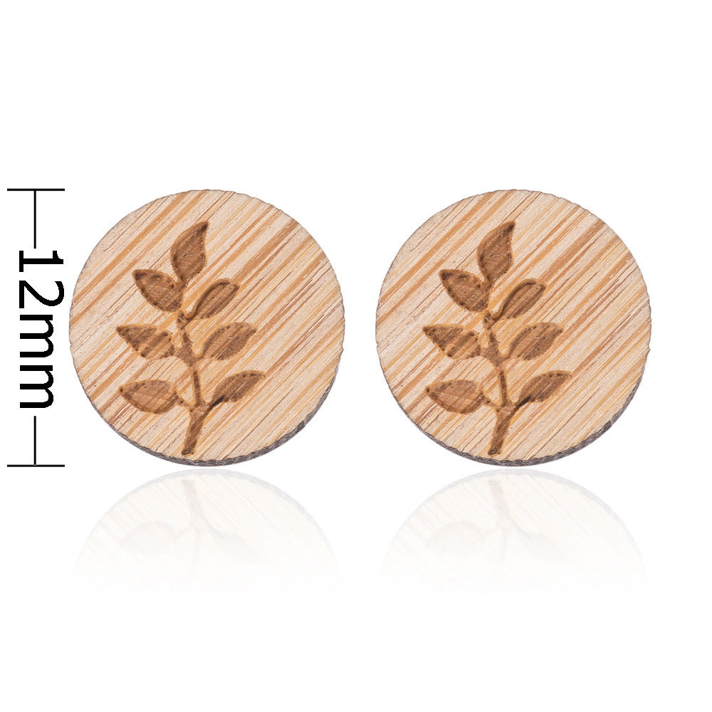 New Vintage Small Animal Plant Wooden Stud Earrings For Girls Simple Stud Earrings