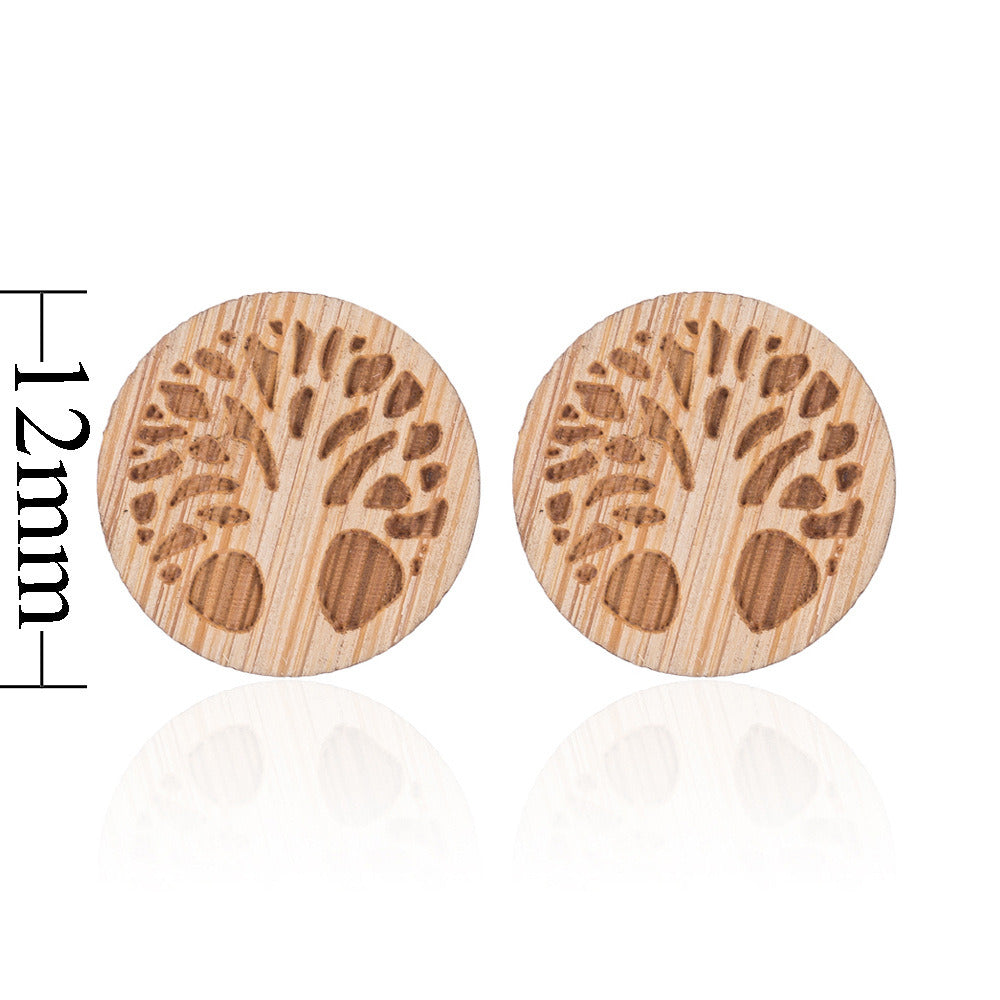 New Vintage Small Animal Plant Wooden Stud Earrings For Girls Simple Stud Earrings