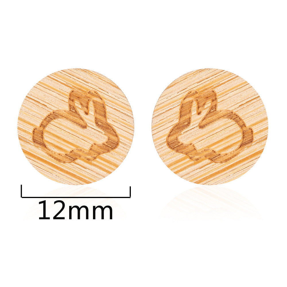 New Vintage Small Animal Plant Wooden Stud Earrings For Girls Simple Stud Earrings