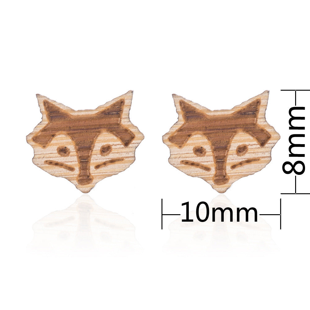 New Vintage Small Animal Plant Wooden Stud Earrings For Girls Simple Stud Earrings