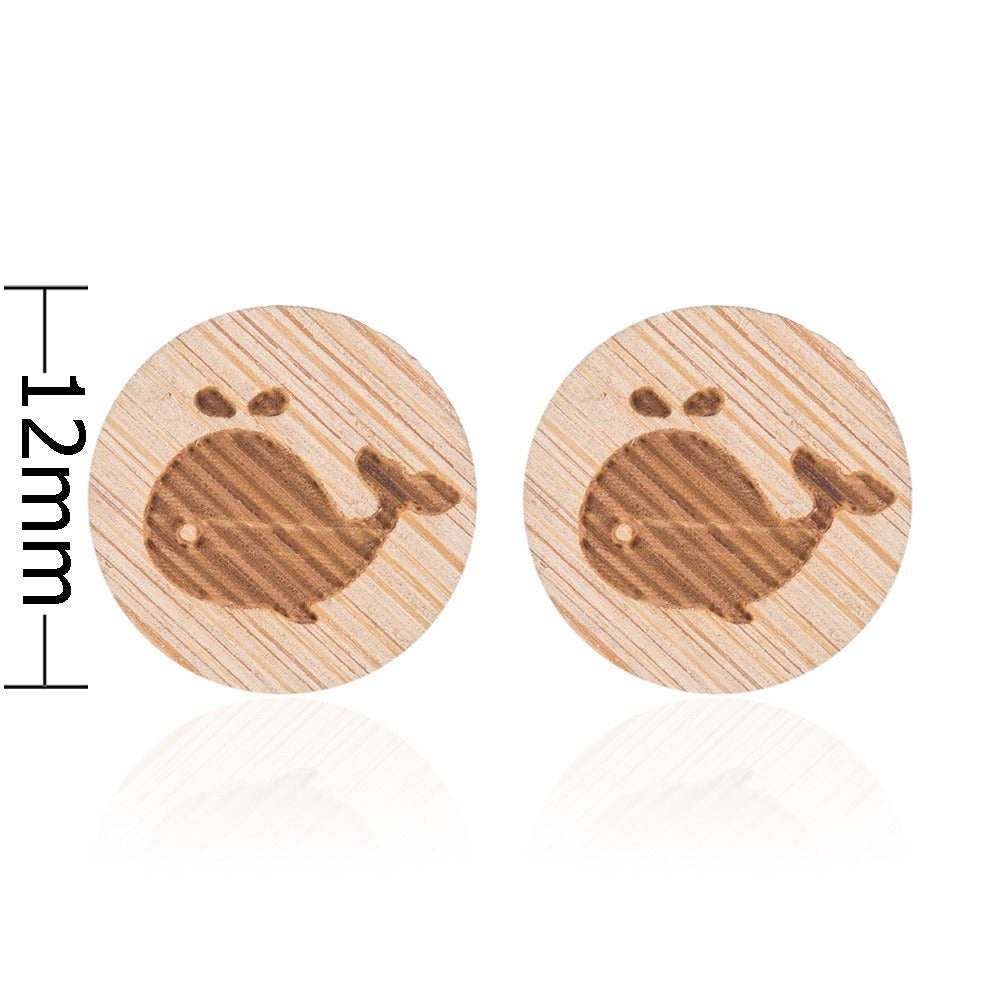 New Vintage Small Animal Plant Wooden Stud Earrings For Girls Simple Stud Earrings