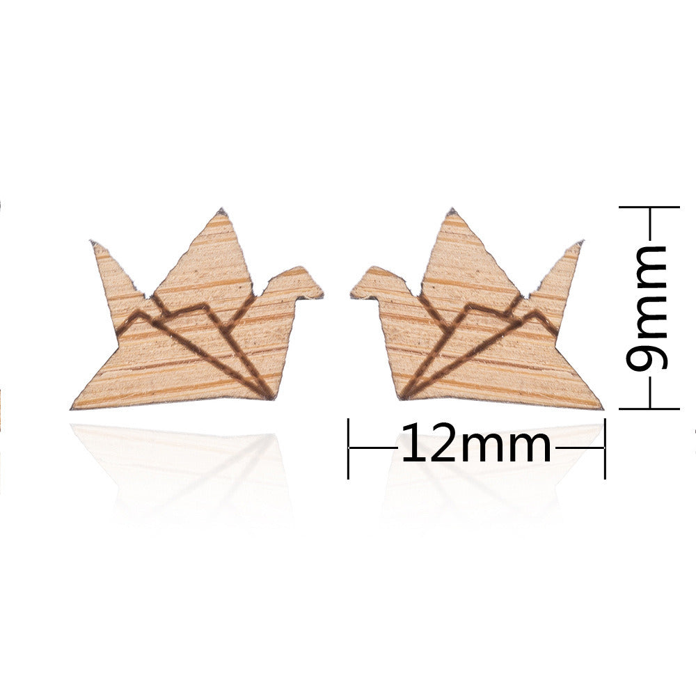 New Vintage Small Animal Plant Wooden Stud Earrings For Girls Simple Stud Earrings