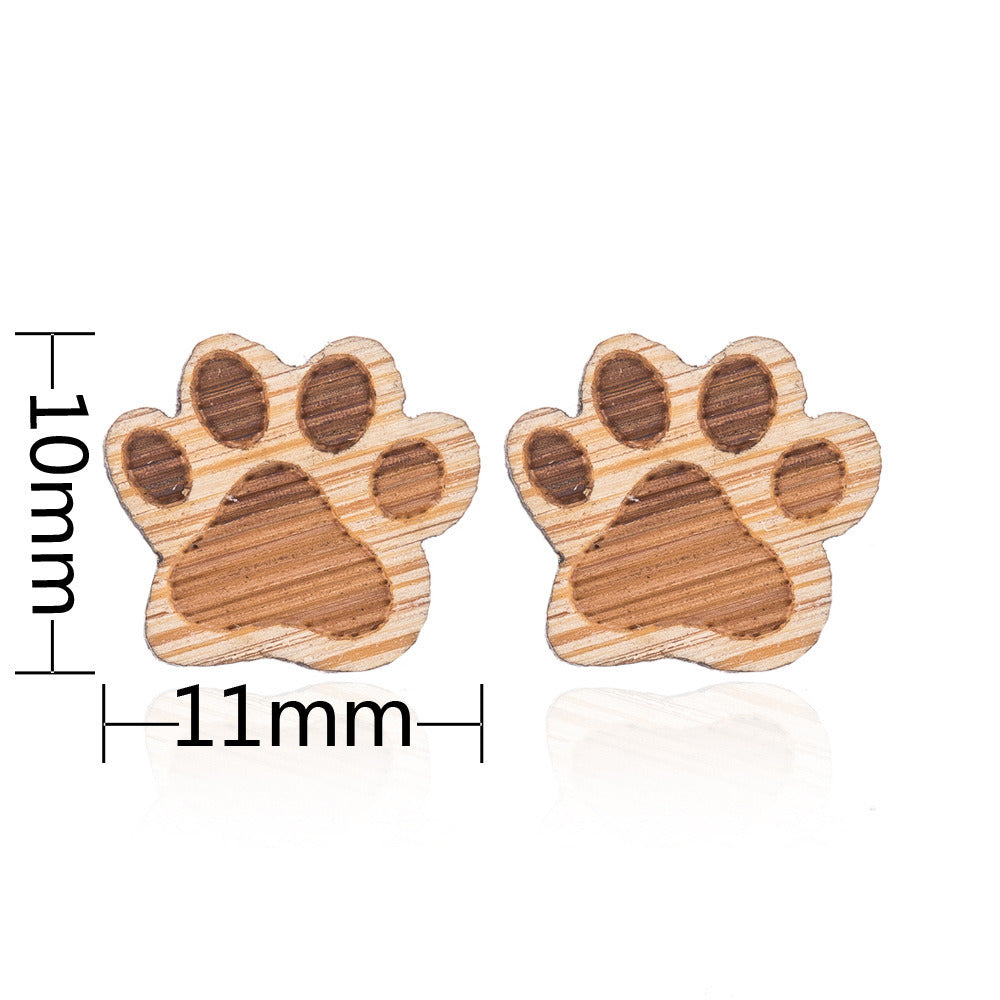 New Vintage Small Animal Plant Wooden Stud Earrings For Girls Simple Stud Earrings