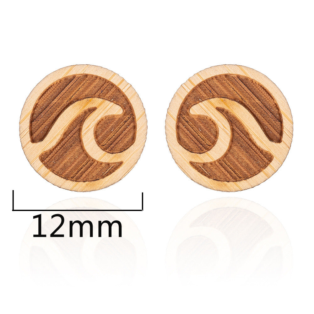 New Vintage Small Animal Plant Wooden Stud Earrings For Girls Simple Stud Earrings