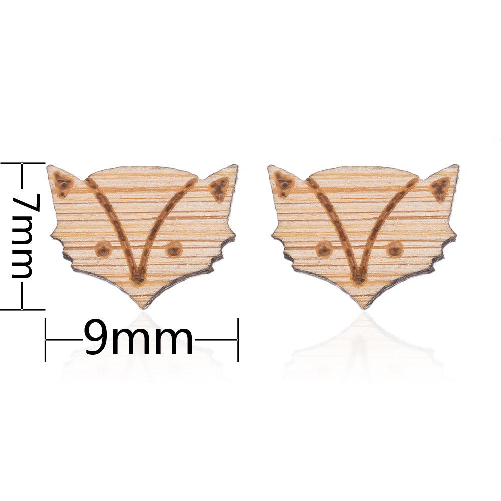 New Vintage Small Animal Plant Wooden Stud Earrings For Girls Simple Stud Earrings