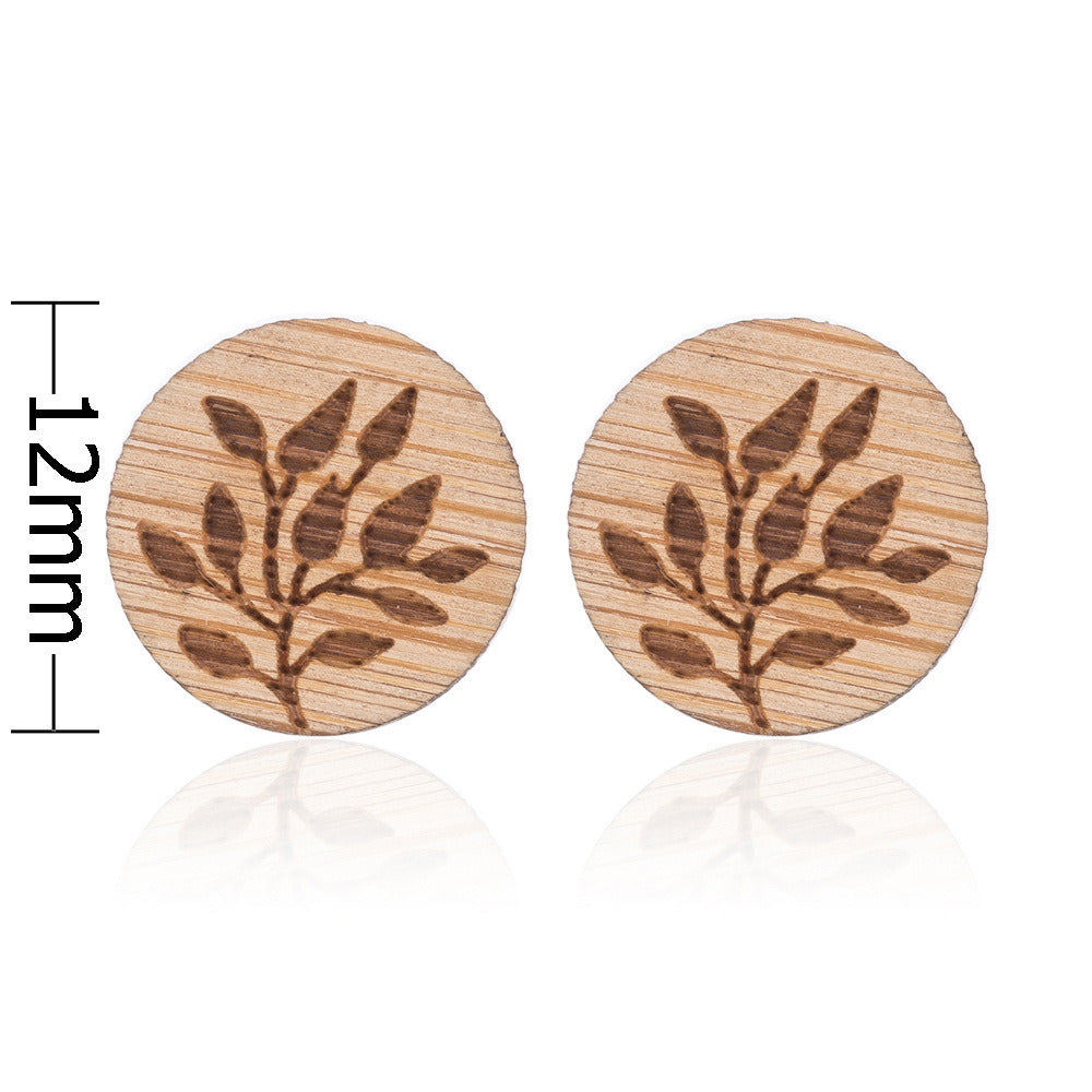 New Vintage Small Animal Plant Wooden Stud Earrings For Girls Simple Stud Earrings