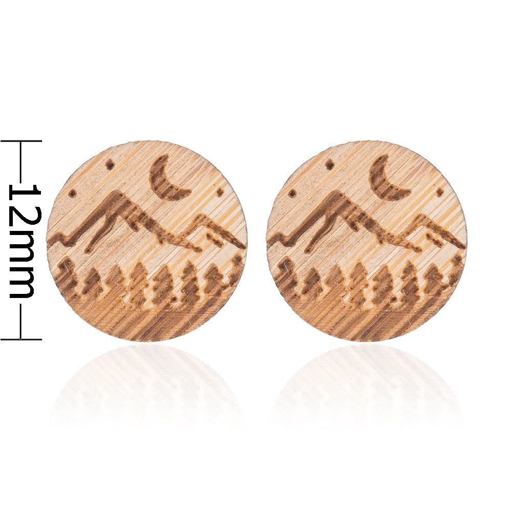 New Vintage Small Animal Plant Wooden Stud Earrings For Girls Simple Stud Earrings