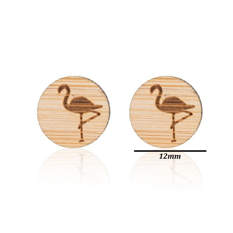 New Vintage Small Animal Plant Wooden Stud Earrings For Girls Simple Stud Earrings