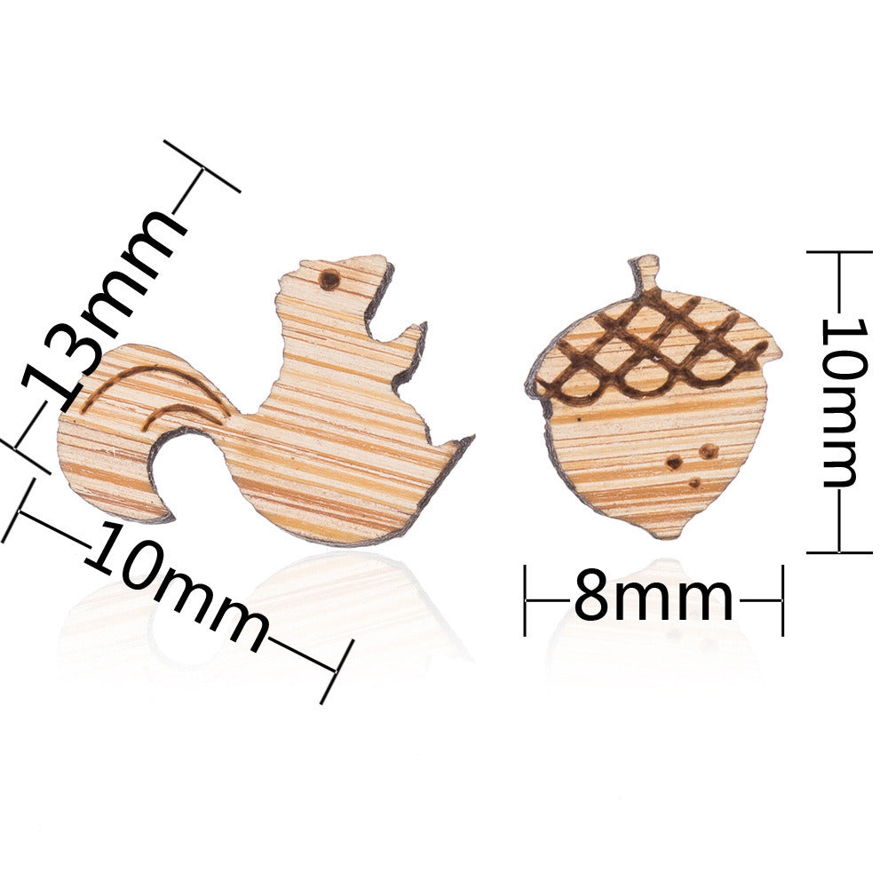 New Vintage Small Animal Plant Wooden Stud Earrings For Girls Simple Stud Earrings