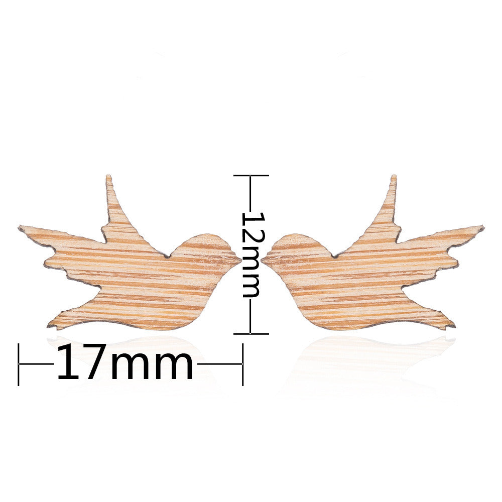 New Vintage Small Animal Plant Wooden Stud Earrings For Girls Simple Stud Earrings