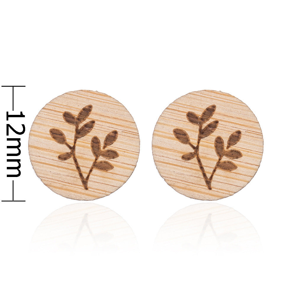 New Vintage Small Animal Plant Wooden Stud Earrings For Girls Simple Stud Earrings