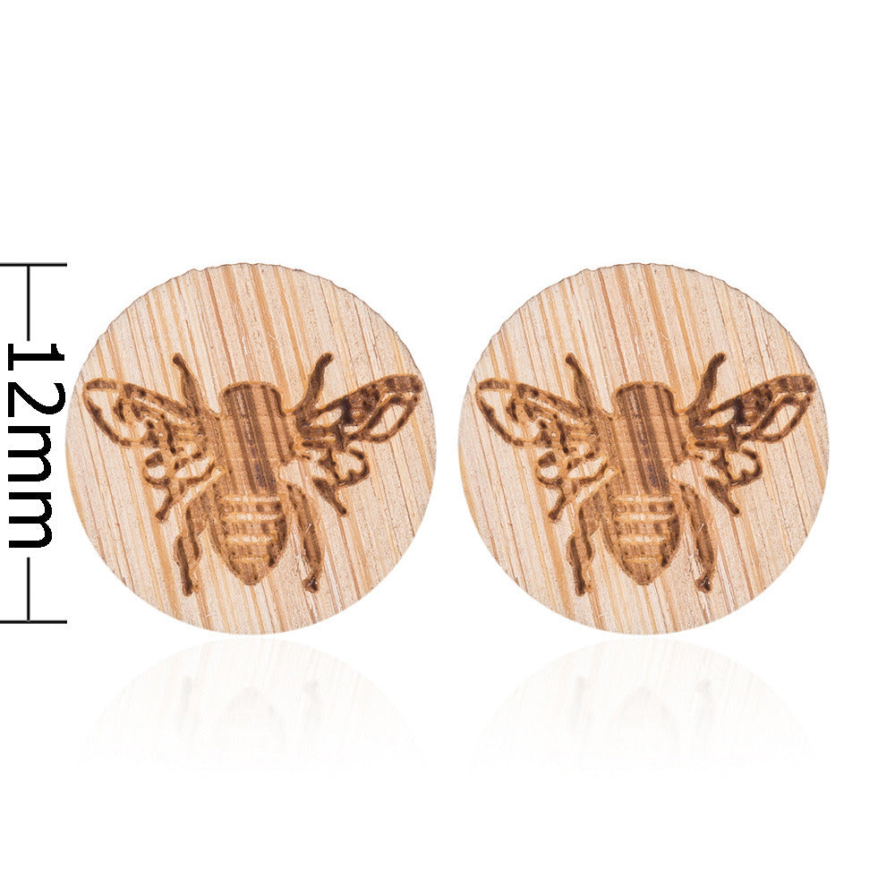 New Vintage Small Animal Plant Wooden Stud Earrings For Girls Simple Stud Earrings