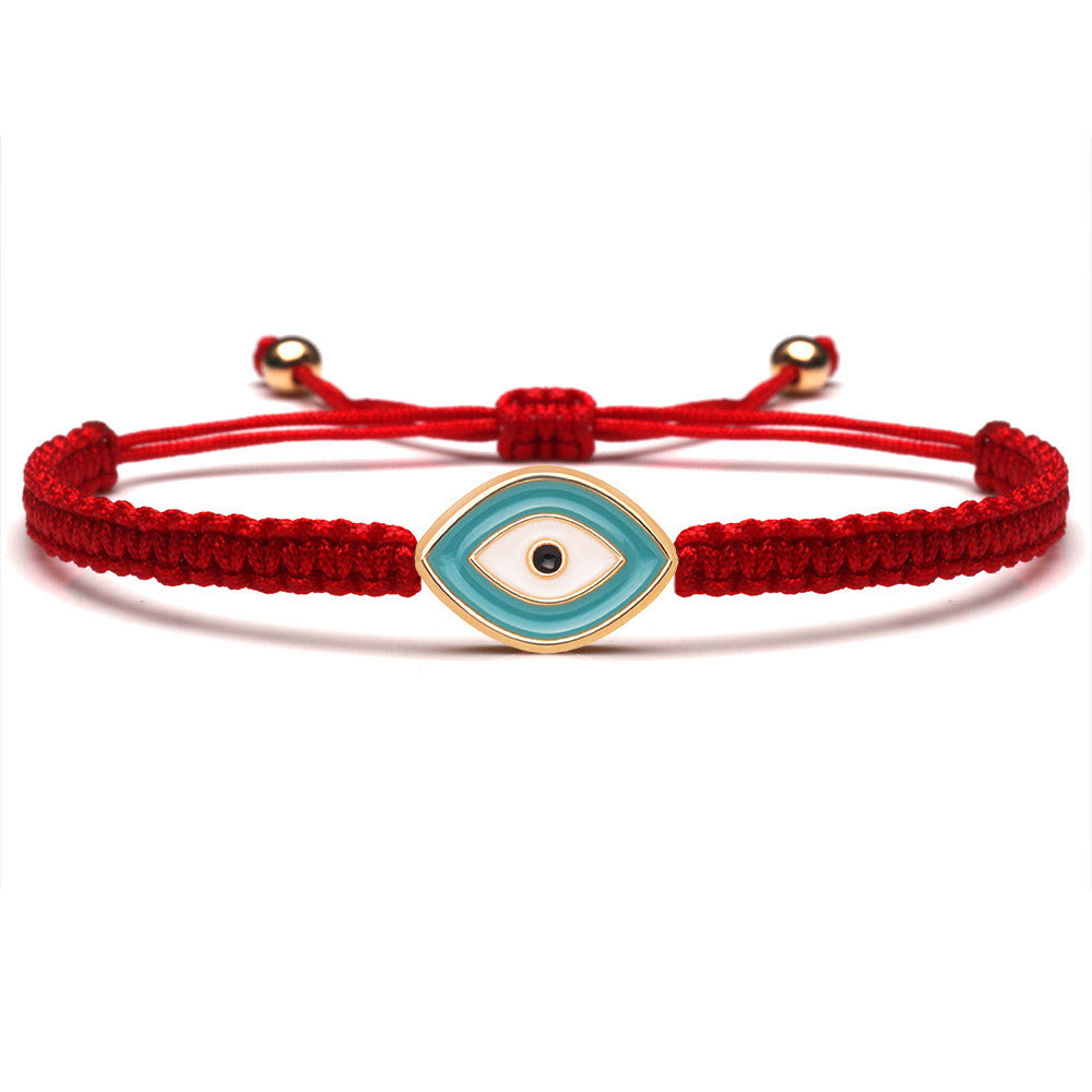 Red Flat Knot Braid Teal Devil's Eye Bracelet Adjustable Lucky Accessories