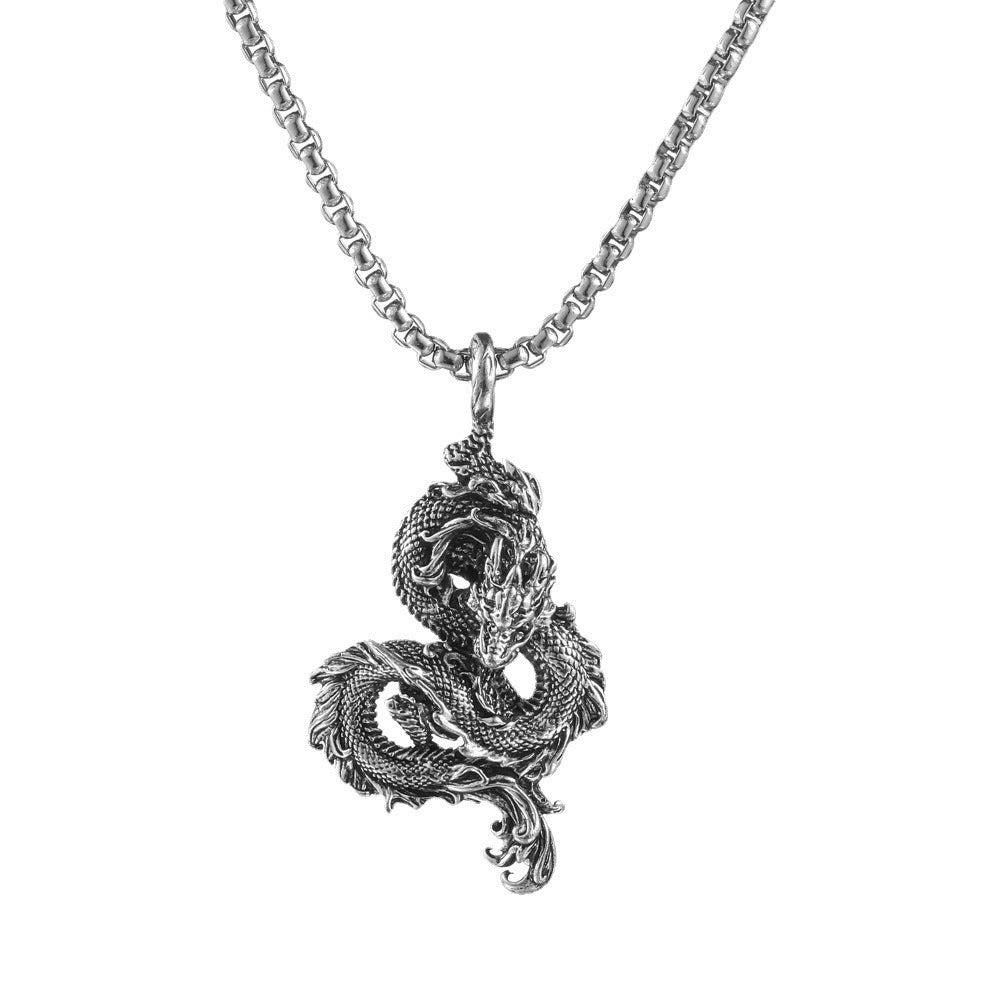 Titanium Steel China-Chic Wind Dragon Pendant Necklace