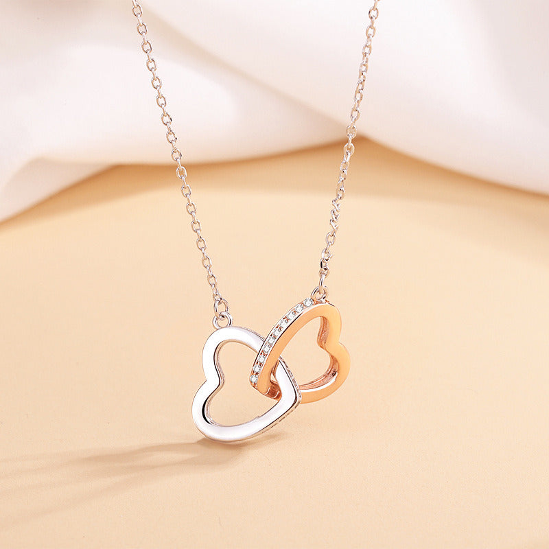 Silver Heart Two Color Necklace Double Mood Valentine's Day Gift