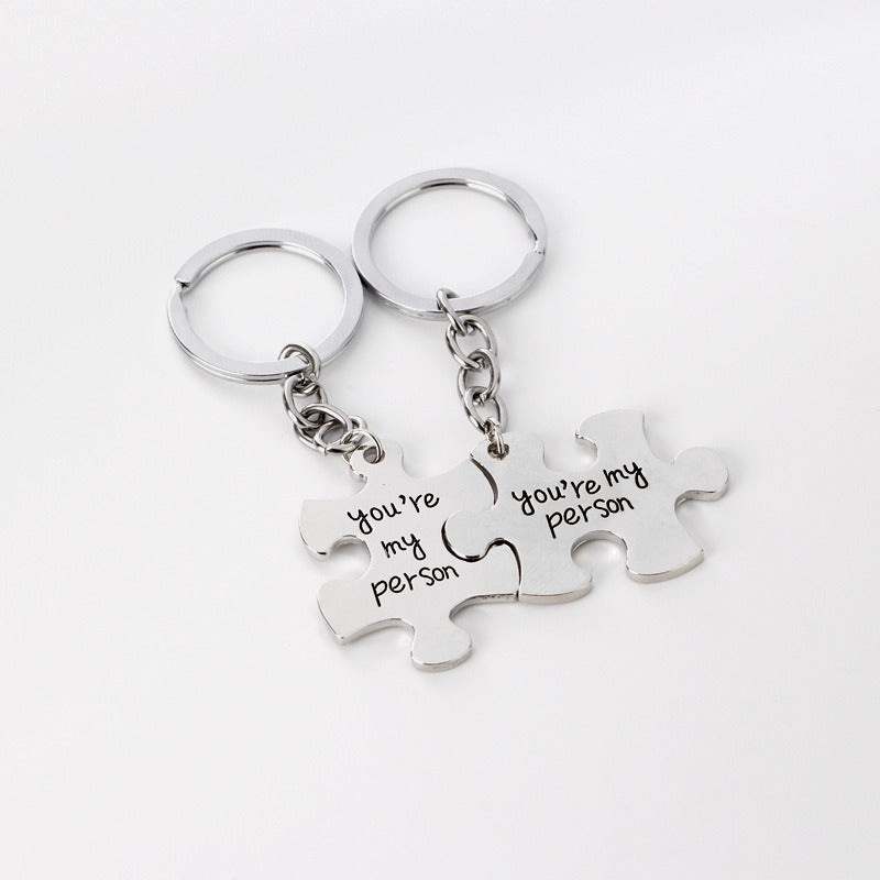 Alphabet Puzzle Keychain Alloy Small Pendant