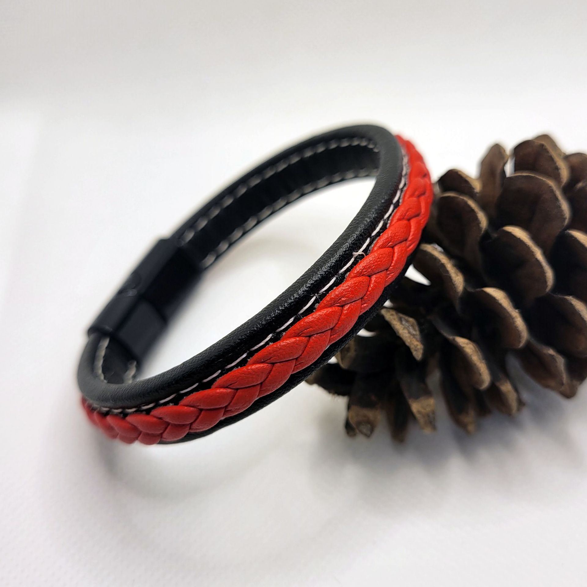 Woven Leather Bracelet Magnetic Snap Leather Bracelet