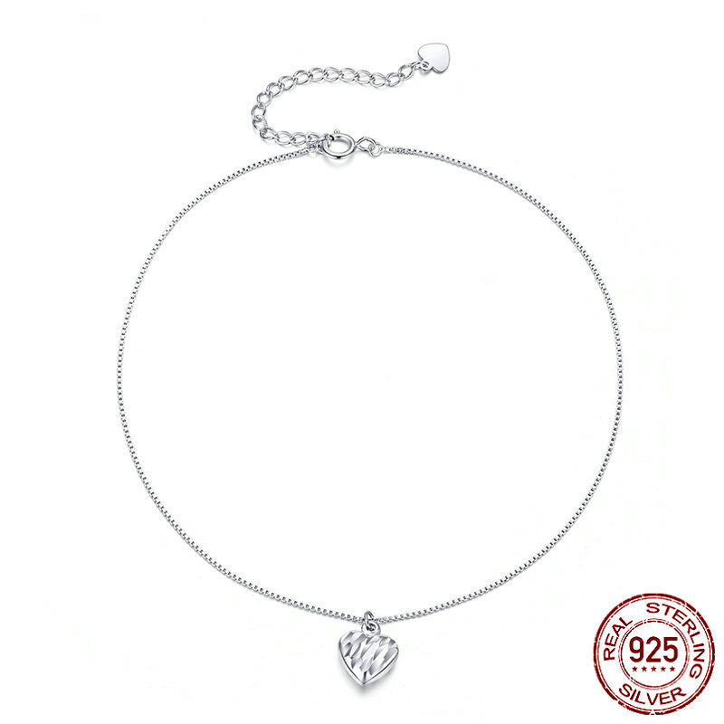 Girls' Sterling Silver Anklet With Platinum Plated Love