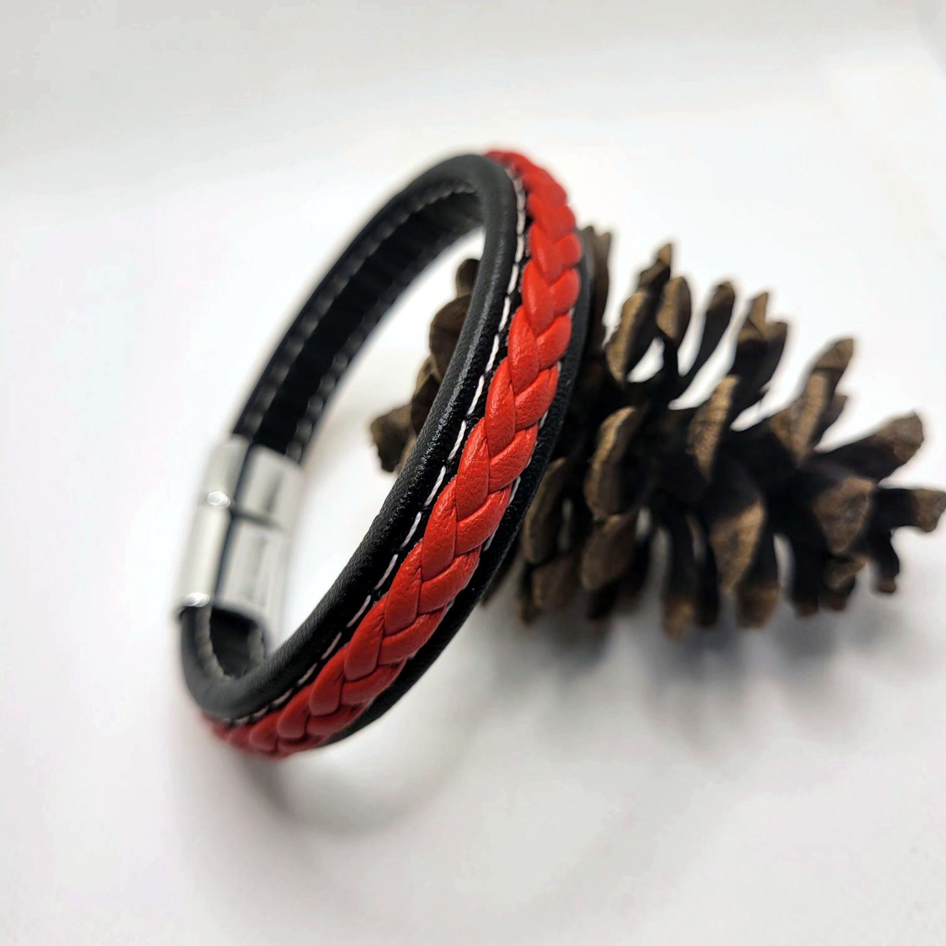 Woven Leather Bracelet Magnetic Snap Leather Bracelet