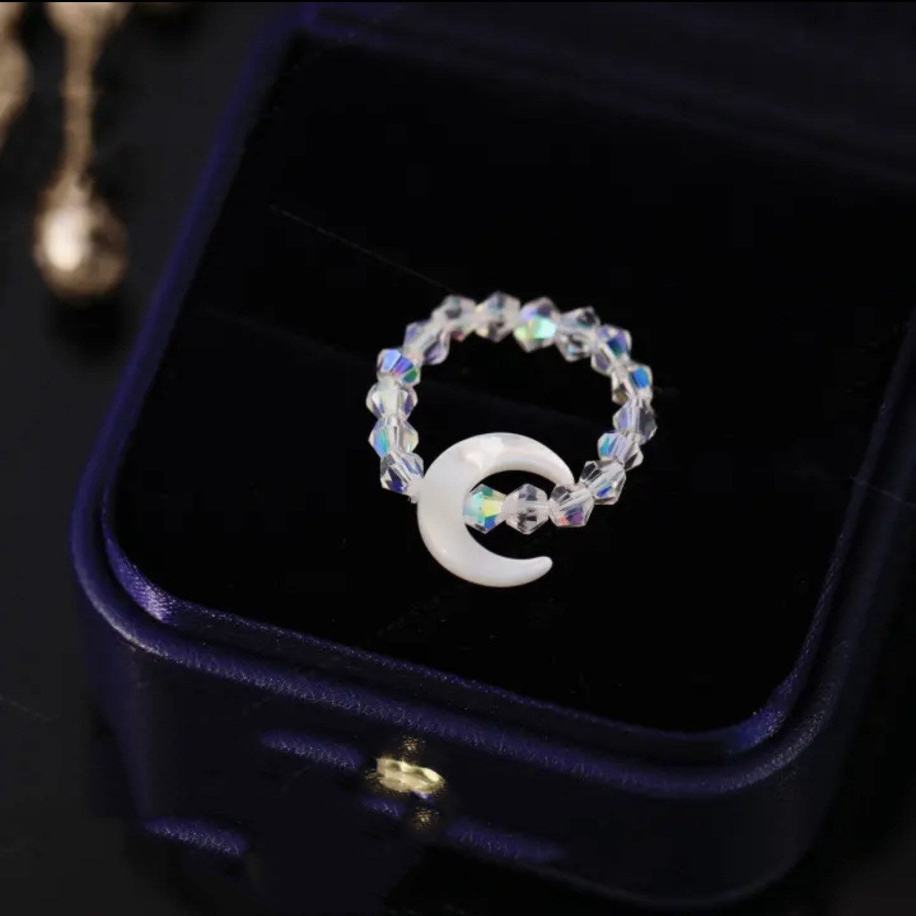 Shell Moon Crystal Ring Bracelet Set