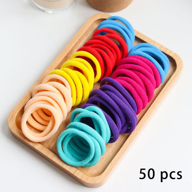 50 Pieces Set Girl Colorful Ornament Nylon Elastic Hair Band