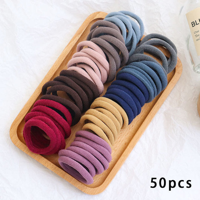 50 Pieces Set Girl Colorful Ornament Nylon Elastic Hair Band