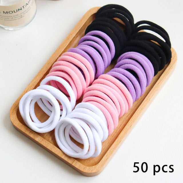 50 Pieces Set Girl Colorful Ornament Nylon Elastic Hair Band