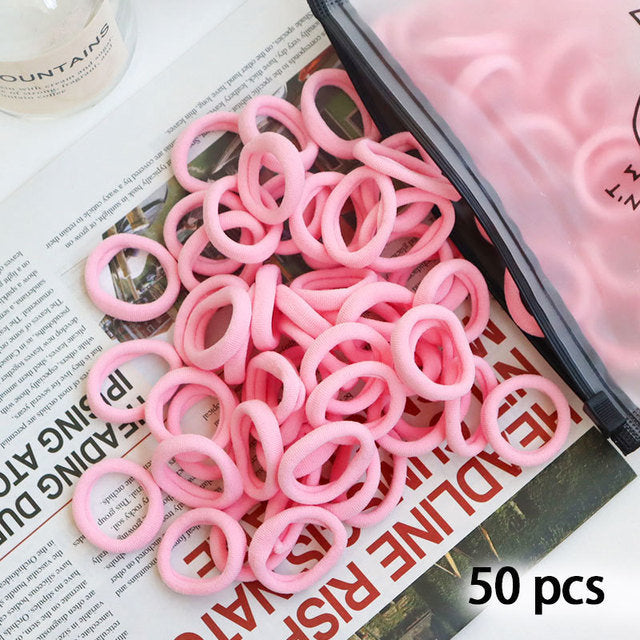 50 Pieces Set Girl Colorful Ornament Nylon Elastic Hair Band