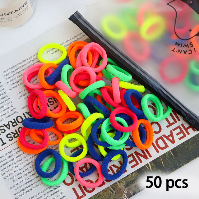 50 Pieces Set Girl Colorful Ornament Nylon Elastic Hair Band