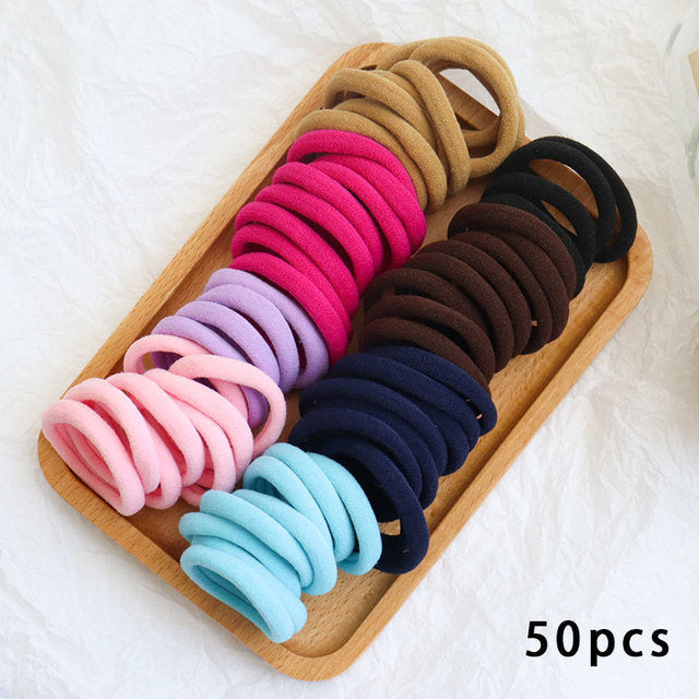 50 Pieces Set Girl Colorful Ornament Nylon Elastic Hair Band