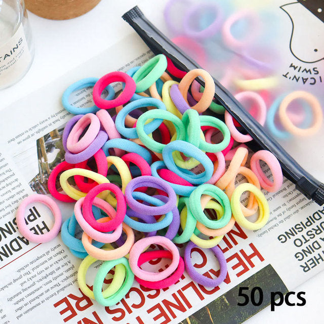 50 Pieces Set Girl Colorful Ornament Nylon Elastic Hair Band