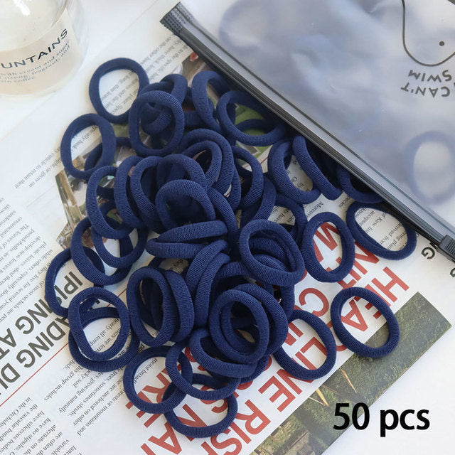 50 Pieces Set Girl Colorful Ornament Nylon Elastic Hair Band