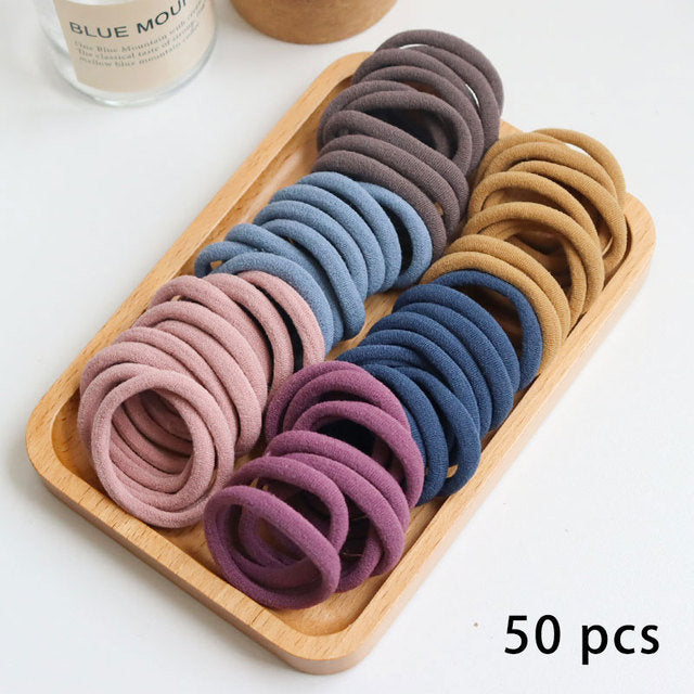 50 Pieces Set Girl Colorful Ornament Nylon Elastic Hair Band