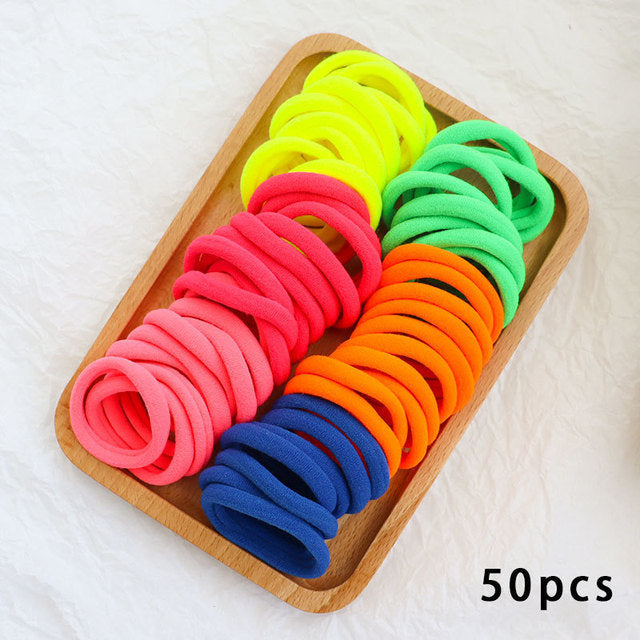 50 Pieces Set Girl Colorful Ornament Nylon Elastic Hair Band