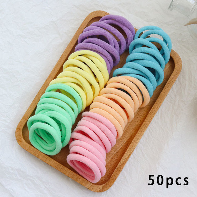 50 Pieces Set Girl Colorful Ornament Nylon Elastic Hair Band