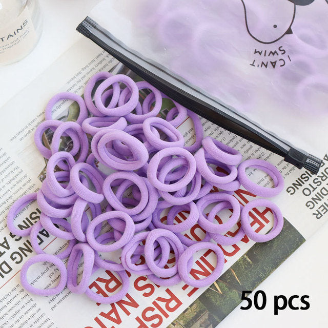 50 Pieces Set Girl Colorful Ornament Nylon Elastic Hair Band