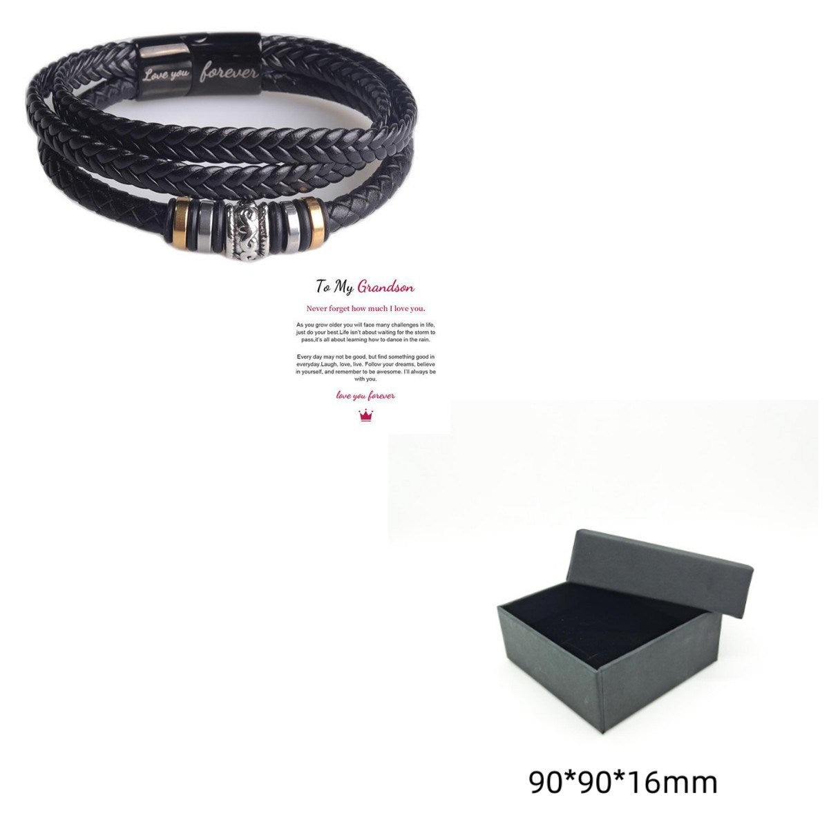 Laser Fashion Titanium Steel Leather Rope Alloy Three Layer Braided Bracelet