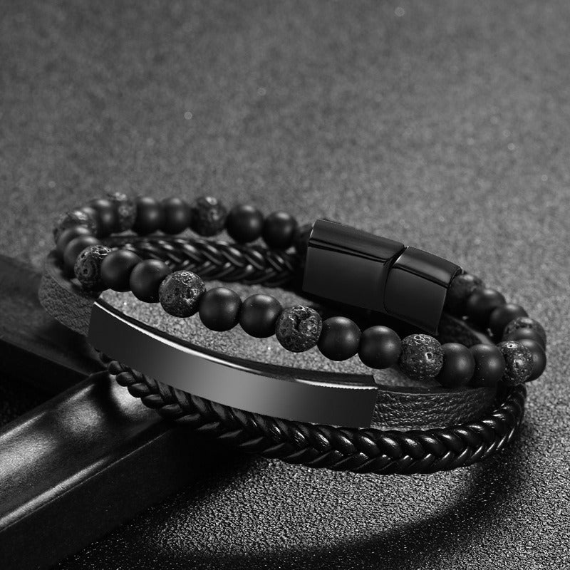 Multi-layer Leather Braided Bracelet Men's Punk Handmade Alloy Magnetic Snap Bracelet