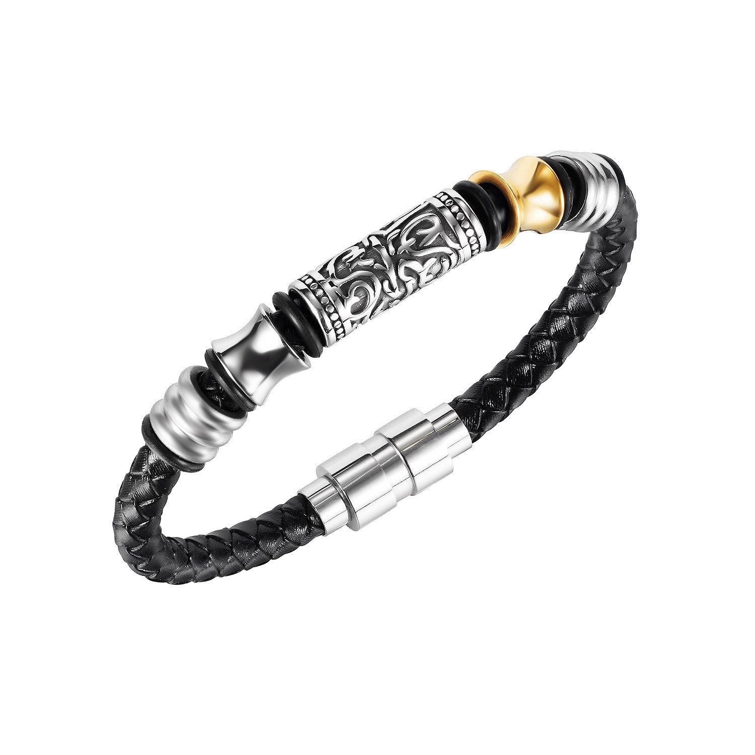 Vintage Braided Leather Stainless Steel Bracelet For Men