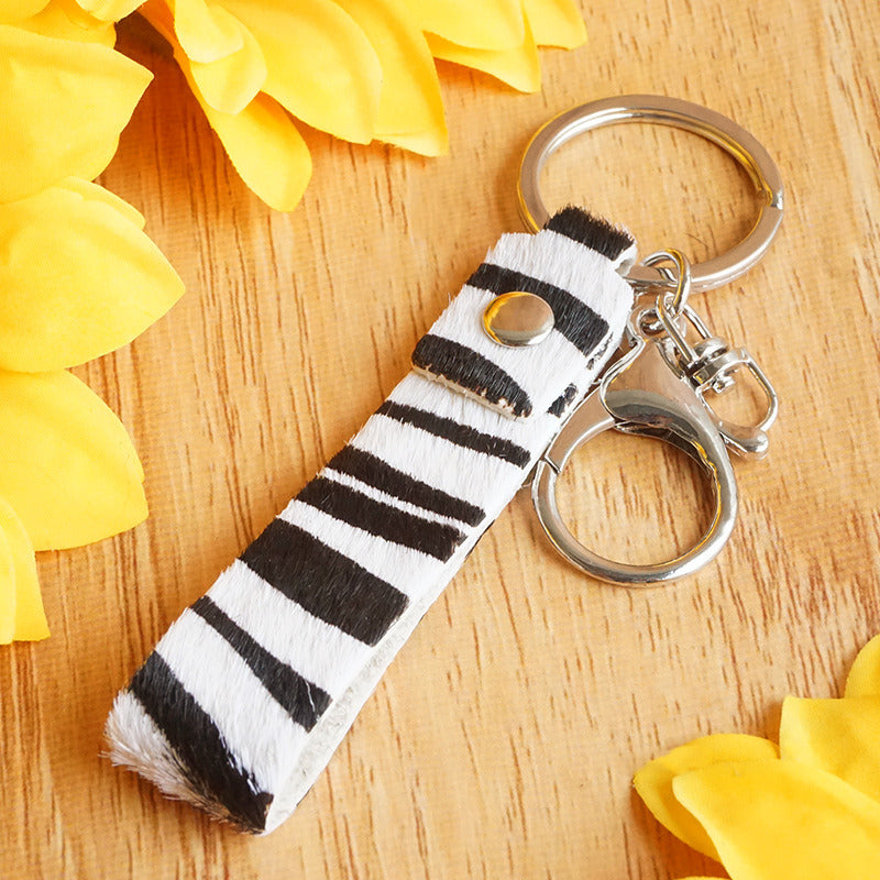 Leopard Zebra Print Cows Pattern Camouflage Leather Horse Hair European And American Key Ring Personality Handmade Key Chain Handbag Pendant