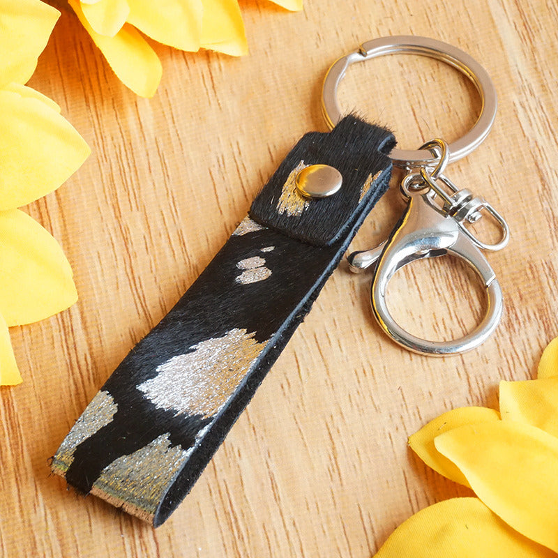 Leopard Zebra Print Cows Pattern Camouflage Leather Horse Hair European And American Key Ring Personality Handmade Key Chain Handbag Pendant