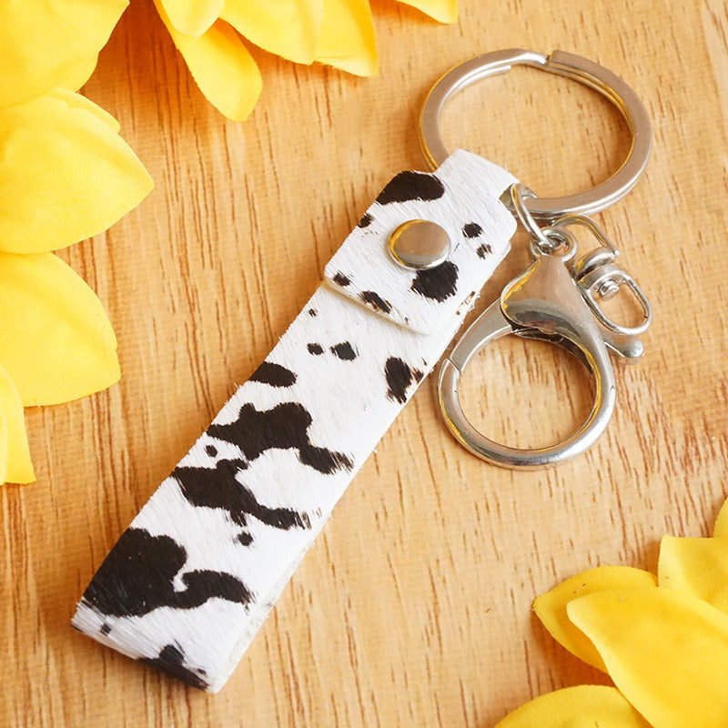 Leopard Zebra Print Cows Pattern Camouflage Leather Horse Hair European And American Key Ring Personality Handmade Key Chain Handbag Pendant