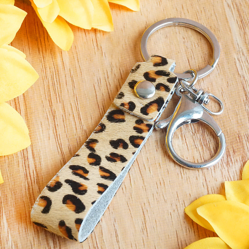 Leopard Zebra Print Cows Pattern Camouflage Leather Horse Hair European And American Key Ring Personality Handmade Key Chain Handbag Pendant