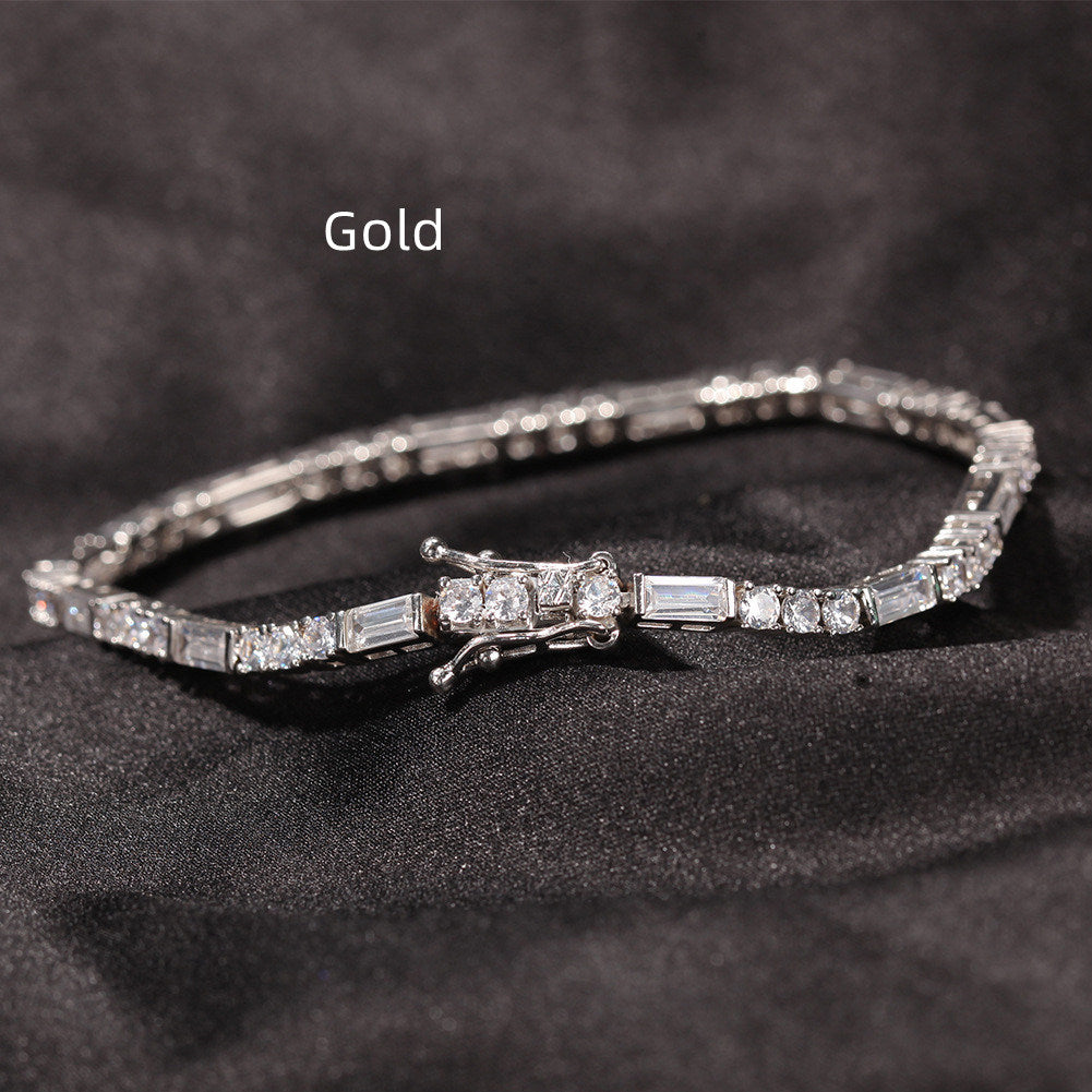 3mm Square Zircon Single Row Fashion Hip Hop Bracelet