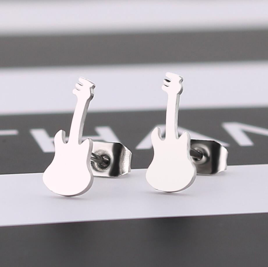 European And American Stainless Steel Guitar Stud Earrings For Women Fashion Minimalism Earrings