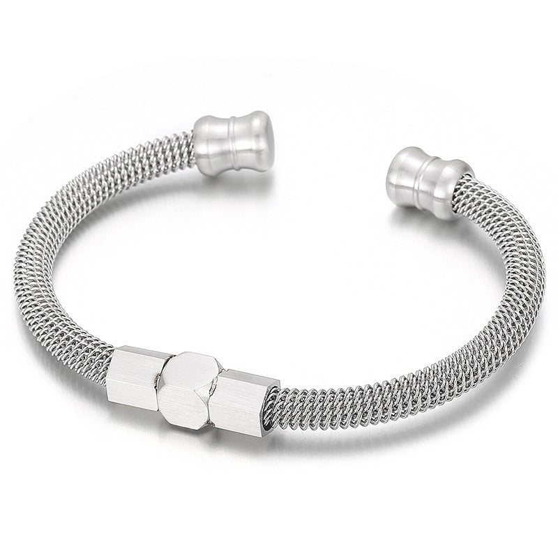 Men's Fashion Personality Hip Hop Spring Cable Cord Titanium Steel Bracelet